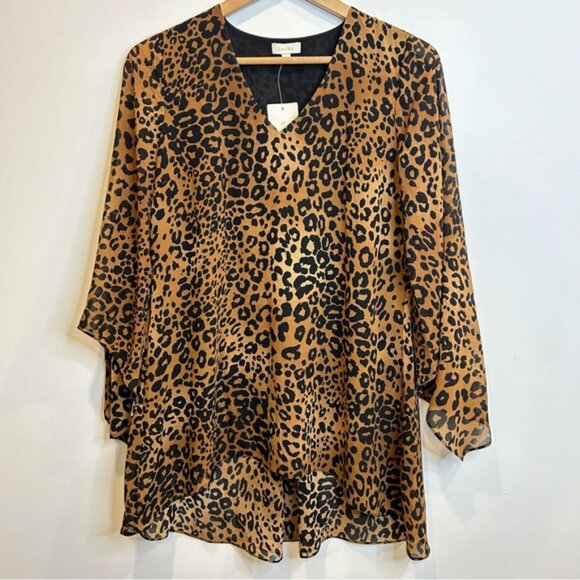 Laura Leopard Print V-Neck Blouse Brown - Picture 3 of 9